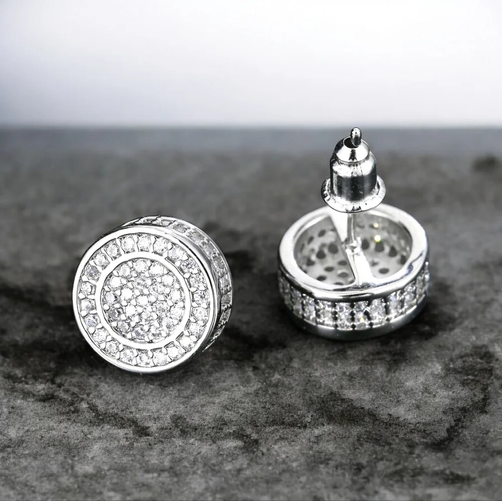 Mens Silver Micropave Earrings